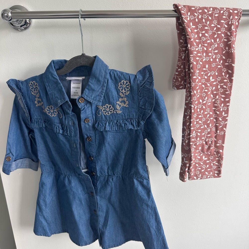Little Lass Blue Button Down Matching Set